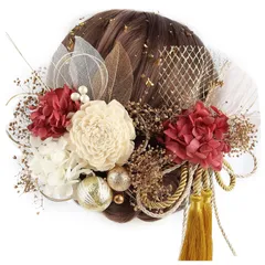 かすみ草 結婚式 袴 浴衣 七五三 卒業式 着物 造花 振袖 リボン 網型飾り あじさい ヘッドパーツ 水引 ゴールド ヘアアクセサリー 赤 専用ケース付き 和玉 造花飾り ダリア 髪飾り 和装 成人式 和風髪飾り [ANJOU]