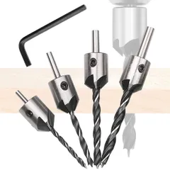 新品 皿取り錐ドリルビット 4本 面取りカッター 皿穴ドリルビット 木工用ドリル 皿取錐 下穴錐 座ぐり 下穴ドリルビット 鋭角ビット 穴あけトリマー 木工用セット DIY工具 炭素鋼 高精度 高硬度 六角レンチ付き チャージドリル/ハンドドリル/台ドリル に