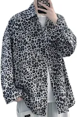 aspersio アスペルシオ 長袖シャツ お洒落 カジュアルシャツ レオパード ブラック( レオパードブラック,  XL)