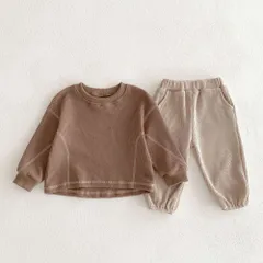 ☆ ブラウン ☆ 100cm ☆ セットアップ キッズ ベビー服 ベビー服 セットアップ 長袖 キッズ 子供服 トップス ボトムス 男の子 女の子 ベビー 赤ちゃん 上下セット キッズ服 長そで 長ズボン パンツ ロングパンツ 裾ゴム おしゃれ かわいい