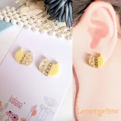 きらきら✨バイカラー 猫 ピアス イヤリング レモンイエロー