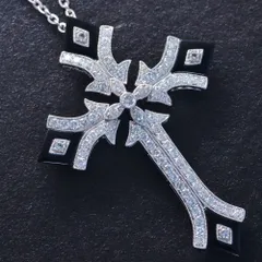 18金 ネックレス メンズ クロス K18 18K ホワイトゴールド ダイヤモンド 2カラット オニキス 十字架 ビッグサイズ 男性用 日本製 鑑別書付き 刻印入り