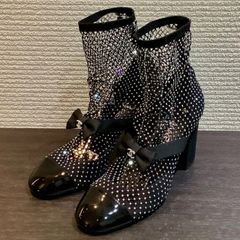 シャネル CHANEL 23SS パール ココマーク ラインストーン メッシュ ブーツ パンプス メリージェーン 黒 ブラック [40] I723/T120