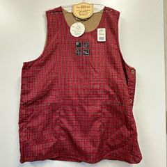 【新品未使用】あったか裏起毛ニットエプロン　チェック柄　M～Lサイズ　レッド系