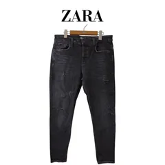 ZARA ザラ　スキニーデニム　ダメージ加工　LL　ブラック　黒　ボタンフライ　ジーンズ　メンズ