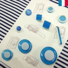 フランス製ブルーボタン9pcsセット【台紙汚れ有 c_set094】