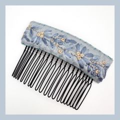 ブルー×花柄刺繍ペイネタ(ce-96)／ フラメンコ・ダンス・舞台衣装小物・ペイネタ・ヘアアクセサリー
