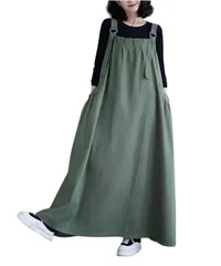 [Four leaf] かわいい カジュアル デニム ジャンパースカート 大人 サロペット スカート レディース 無地 シンプル リラックス マキシ丈 ジャンスカ ワンピース 春 夏 マキシスカート 春夏 (グリーン, XL) [グリーン] [XL]