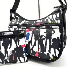 ✨良品✨ LESPORTSAC レスポートサック ワンショルダーバッグ トートバッグ ポーチ付き 絵柄 マルチカラー  ロゴ型押し シルバー金具 肩掛け 斜め掛け レディース ホワイト 白色 ブラック 黒色