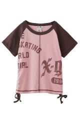 X-girl エックスガール 105252013021 PANELED GRAPHIC RAGLAN BABY TEE ベビーTシャツ PINK 正規通販 レディース