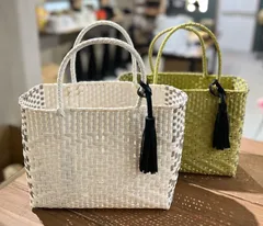 新品未使用品　メルカドバッグ　グリーン✖️ホワイト　Mサイズ　カゴバッグ FUNNY公式ストア メルカドバッグ 【GREEN】 メキシコ トート