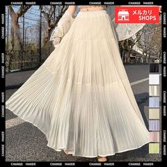 シフォンスカート ロングプリーツスカート レディース ハイウエスト ティアードスカート きれいめ Aラインスカート マキシフレアスカート 韓国風 シアースカート おしゃれ スカート 夏 ウエストゴム 着やせ 美脚 脚長 オルチャン CH90DAX-001