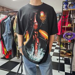【US古着】00s MARVEL Avengers IRON MAN T-Shirt | マーベル アベンジャーズ アイアンマン ラメ ビックプリント 映画 ムービー 半袖 Tシャツ ビックサイズ ブラック 2XL
