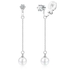 【数量限定】ロングダングルパールドロップピアス 14Kゴールドは、女性の女の子のための真珠のイヤリングクリップをメッキ 非ピアス真珠イヤークリップジュエリー JeryWe