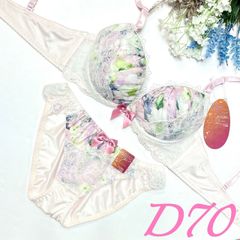 （933800）花柄プリントハーフレースブラ&ショーツセット【D70/M】