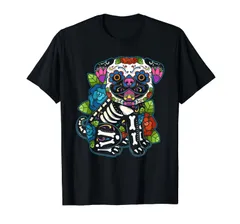パグ シュガー スカル メキシコ 犬 カラベラ 死者の日 Tシャツ