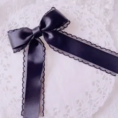 ❤️234スカラップレースサテンリボンヘアクリップピン❤️ブラック