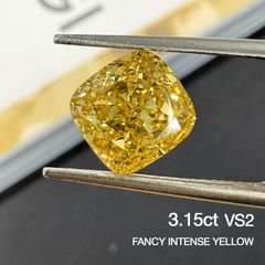 3.15ct VS2 Fancy Intense Yellow ラボグロウンダイヤモンド ルース ラボダイヤ ファンシーインテンスイエロー IGI鑑定書付 クッションカット イエローダイヤモンド リング用 ネックレス用 オーダーメイド対応