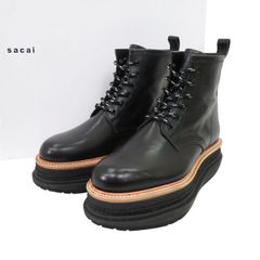 極美品 Sacai サカイ 2022AW 22-02925M Multiple Sole 6 Hole Boots カウハイド レザー レースアップ ブーツ シューズ 箱付き 41 47239