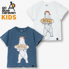 新品 キッズ ゴースローキャラバン go slow caravan 半袖 Tシャツ ティーシャツ 餃子 クマ 熊 くま ユニセックス 男の子 女の子 白 ホワイト 青 ブルー 100 120 140
