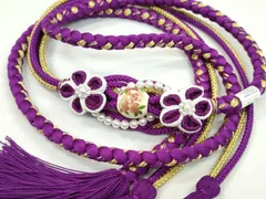 平和屋着物●和装小物　振袖用帯締め　つまみ細工　飾り玉　花　パール　本紫色　撚り房　逸品　未使用　CAAW4079ju