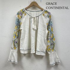 GRACE CONTINENTAL グレースコンチネンタル カットソー 長袖 マルチ カットワーク カフタントップ スリーブ刺繍 長袖 ブラウス フリル袖 胸元リボン