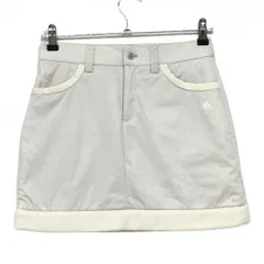 【美品】アディダス 中綿スカート ライトグレー×アイボリー ポケット口・裾フリース レディース S/P ゴルフウェア adidas