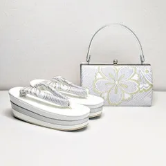 和装 草履バッグセット 帯地 桜 白×銀 3枚芯 フリーサイズ k19-9