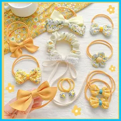 【早期対応】HAPVITAL ヘアゴム 子供 可愛い 赤ちゃん用 ヘアゴム リボン 髪ゴム ヘアクリップ ヘアピン ヘアアクセサリー 前髪クリップ 10点 へあアクセサリー かみどめ かわいい おしゃれ お誕生日 プレゼント (イエロー)