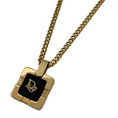 【在庫一掃】 クリスチャンディオール Christian Dior ロゴ ネックレス スクエア GP ゴールド ブラック レディース 【中古】