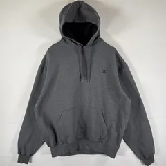 古着 チャンピオン Champion パーカー スウェット ワンポイントロゴ フーディ 大きいサイズ プルオーバー  前V XL  ダークグレー系 メンズ