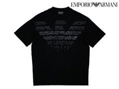 エンポリオ アルマーニ Tシャツ EMPORIO ARMANI 7V1TV0 1JSAZ 0999 NERO イーグルモチーフ グラデーション ロゴ柄 メンズ向け ブラック 半袖 オーバーサイズ Tシャツ メンズLサイズ