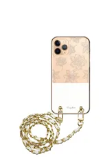 iPhone15 ケース iPhone 15 スマホケース スマホショルダー 肩掛け ハード チェーン付き 花柄 お花 フラワー 大人女子 可愛い グリーン パープル 透明 ストラップ  100cm カラー01