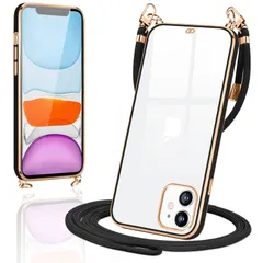 【人気商品】シリコン 耐衝撃 薄型 透明 韓国 かわいい メッキ加工 可愛い 斜めかけケース 首掛け 肩掛け TPUバンパー スマホケース ショルダー iPhone11 カバー TPU アイフォン11(ブラック) クリア ケース 11 iPhone
