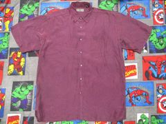 ROBERT STOCK 光沢 シルク半袖シャツ XL エンジ USA古着