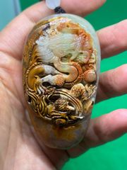 新疆産和田玉 浮き彫り 中国玉 ネックレス 天然石 硬玉 魚紋 縁起物