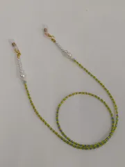 HAT4-013　ビーズ＊グラスコード(約66cm)　２WAY　メガネチェーン　マスクストラップ　イエロー×ブルー、グリーン、ピンク　パール