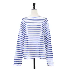 【美品】ORCIVAL オーシバル カットソー ブルー ホワイト サイズ:2(M) / 24春夏 シースルー ボートネック ロングスリーブ プルオーバー / 長袖 シアー ボーダー コットン ナイロン / 日本製 トップス Tシャツ【レディース】【中古】