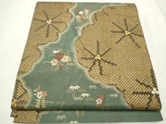 平和屋着物●太鼓柄袋帯　紬地　駒刺繍　草花文　正絹　逸品　CAAU9550hy