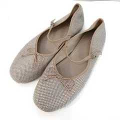 ザラ バレエシューズ ラインストーン リボン ベルト フラットシューズ 靴 レディース 38サイズ ベージュ系 ZARA 【中古】