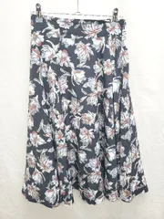 ◇ N. Natural Beauty Basic エヌ 総柄 膝下丈 フレア スカート サイズM ネイビー マルチ レディース P  【1407100018697】