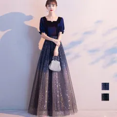 ドレス 結婚式 ワンピース スクエアネック フェミニン 半袖 パーティードレス パフスリーブ マキシワンピース 着やせ キラキラ カップ付き ロングドレス 発表会 謝恩会 チュールワンピース お呼ばれ 衣装 上品 キャバドレス 韓国 86ANDELI-001