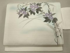 特選◇夏帯『紗紬』名古屋帯□涼やか桔梗の花模様□藤色◇正絹着物