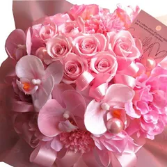 胡蝶蘭 アートフラワー プリザーブドフラワーピンクバラ 花束風ギフト お祝い 枯れない ケース付き 20×30 胡蝶蘭花言葉 幸福が飛んでくる