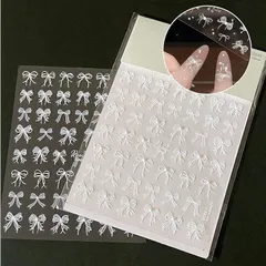 K-Bom ネイルシール リボン レース パール 張るだけ ネイルパーツ ネイルチップ ネイルアート ジェルネイルシール デコパーツ 蝶々 細リボン セルフネイル ハンドメイド スマホケース 貼るだけ シンプル レースB(ホワイト)