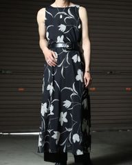 ヒロココシノ アート柄 ロングワンピース リネン混 バックプリーツ38