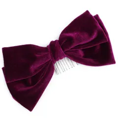 髪飾り リボン 卒業式 袴 赤紫 パープル ベロア コーム 大きめ 大人可愛い レトロ 大正ロマン 粋 日本製 お洒落 成人式 振袖 No.9-5244