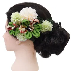 髪飾り 成人式 つまみ細工 振袖 前撮り 袴 花 浴衣 夏祭り 花火大会 ２点セット 抹茶 若葉色 白 浴衣 かんざし 髪型 ヘアスタ No.9-3838