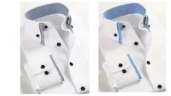 メンズ フォーマル ドレスシャツ　２枚組　ホワイト　ブルー　 クラシックホワイト＆ブラウンストライプ ポインテッドカラー レギュラーフィット 長袖 ボタンアップ ビジネス・結婚式・パーティー用 高品質エレガントシャツ