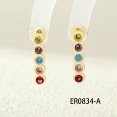 ストレート マルチカラー カラフル CZダイヤ 19mm ゴールド ピアス